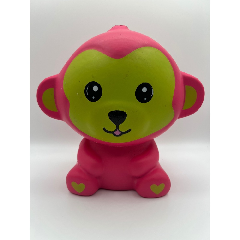 BMI Merchandise Jumbo Monkey Squishy Toy Pink Lime Green Slow Rise Foam 9.5 Inch